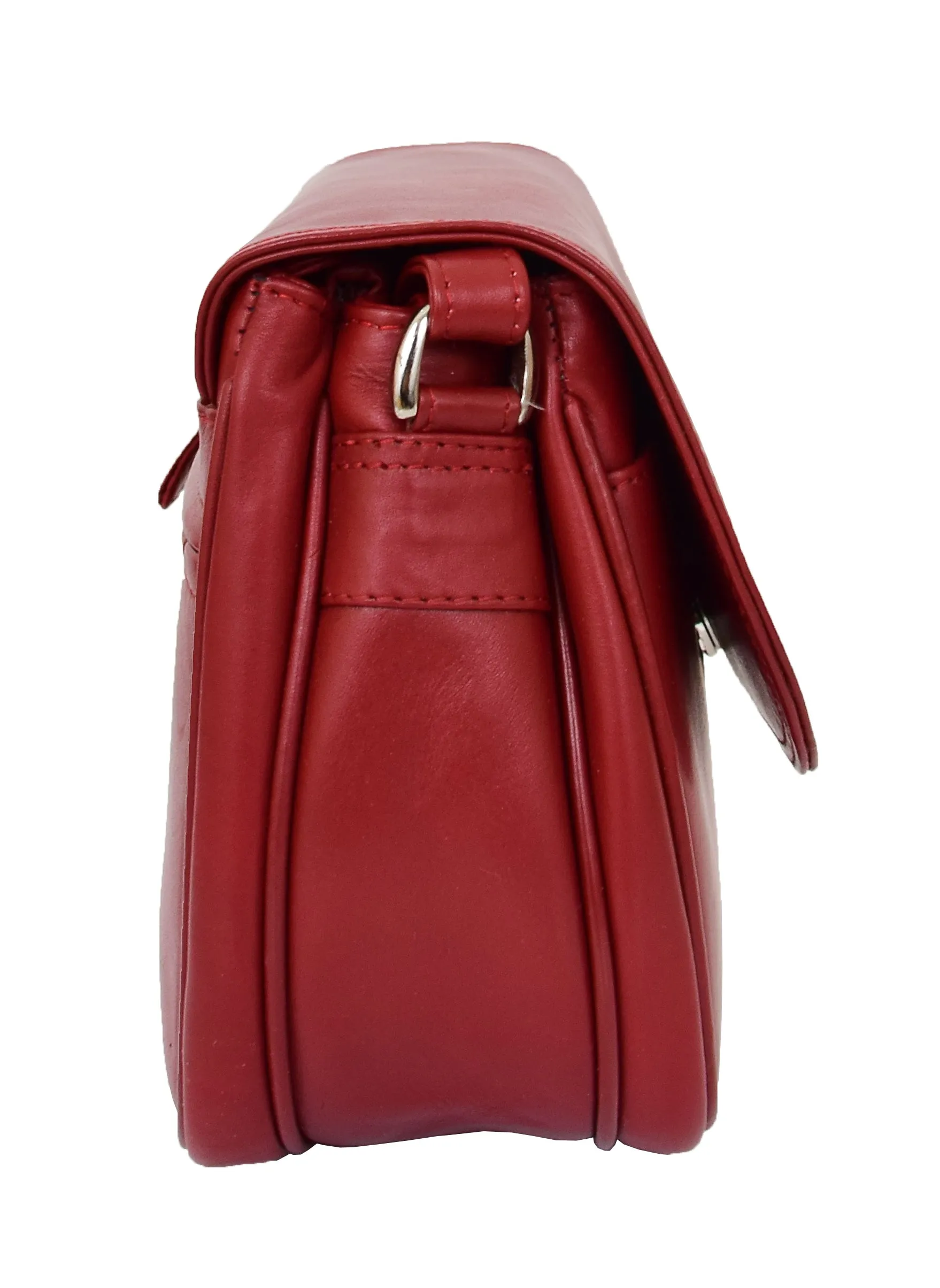 DR459 Women's Leather Cross Body Flap over Bag Red