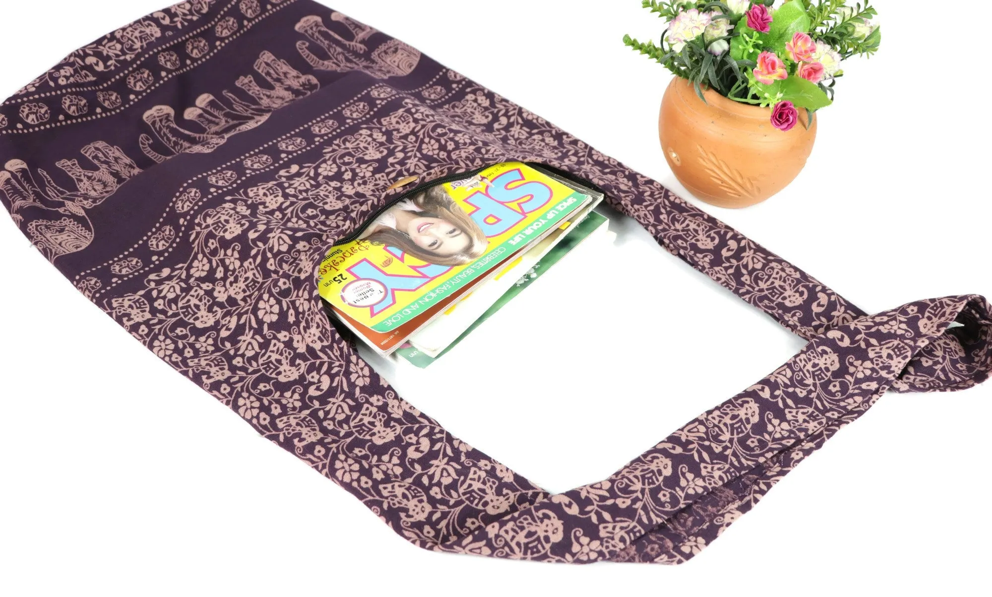 Elephant Hobo purses tote Shoulder Crossbody Bag Hippie Cotton Sling Bags