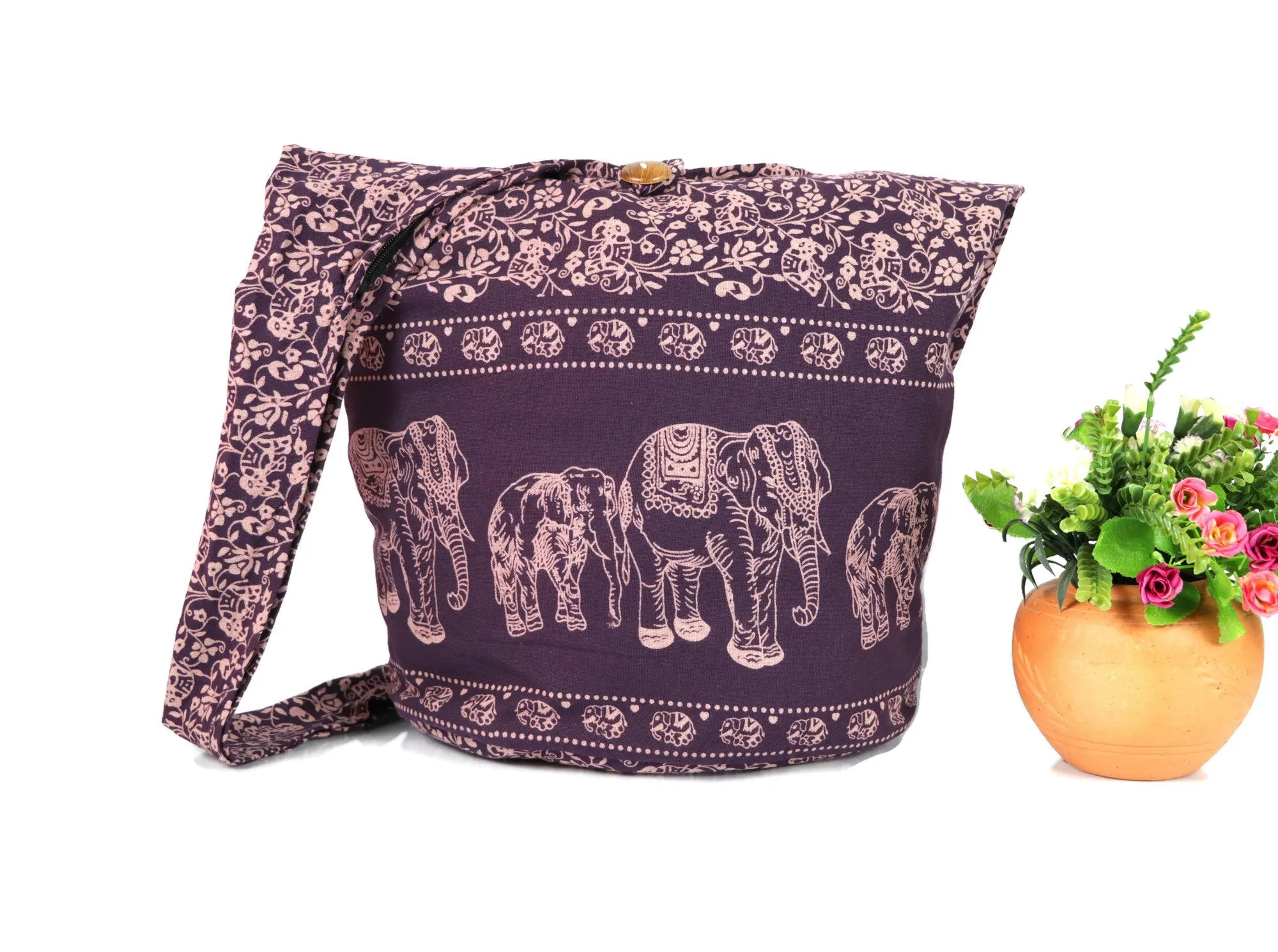 Elephant Hobo purses tote Shoulder Crossbody Bag Hippie Cotton Sling Bags