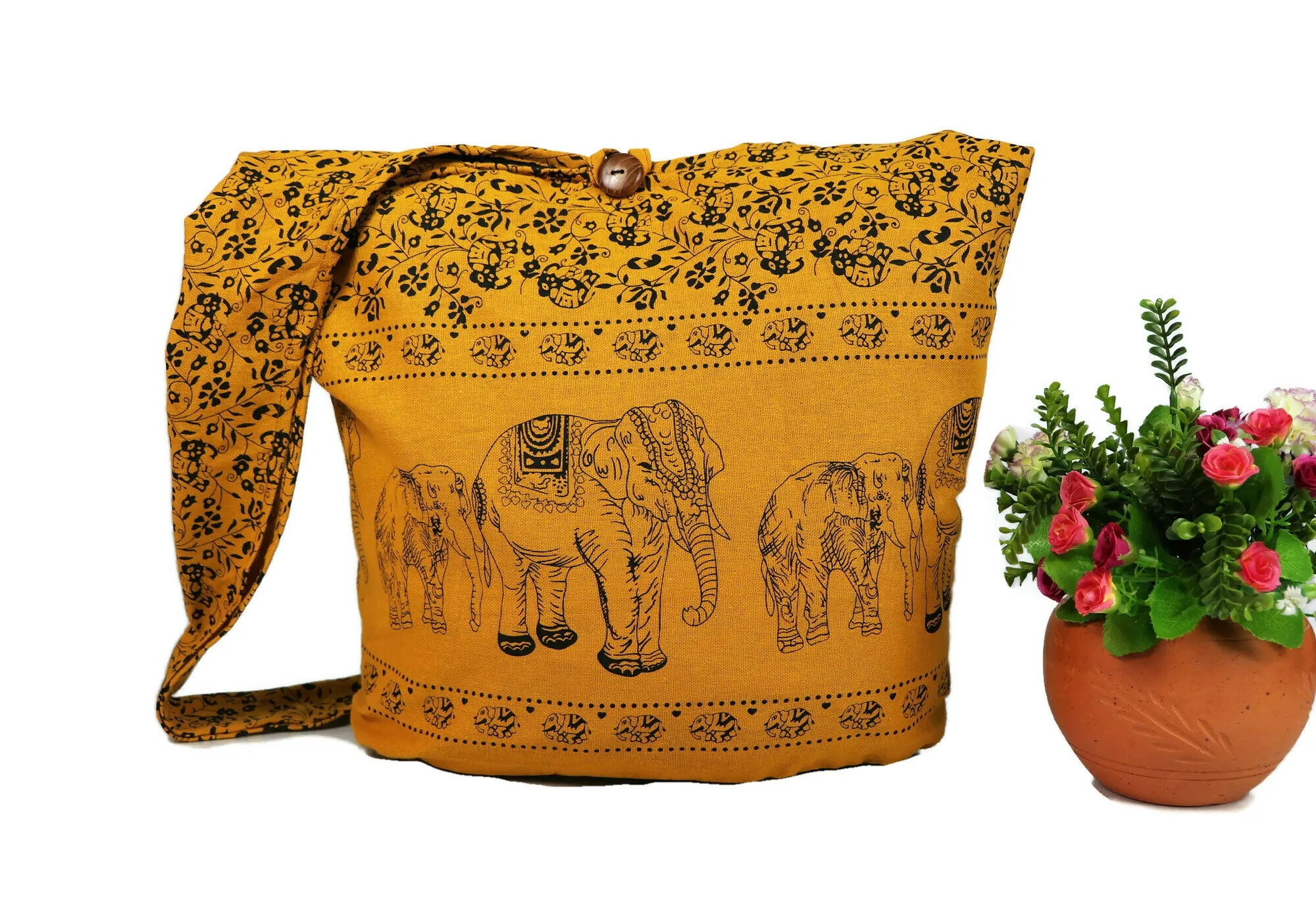 Elephant Hobo purses tote Shoulder Crossbody Bag Hippie Cotton Sling Bags