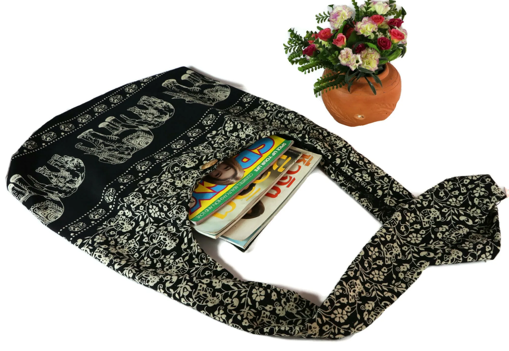Elephant Hobo purses tote Shoulder Crossbody Bag Hippie Cotton Sling Bags