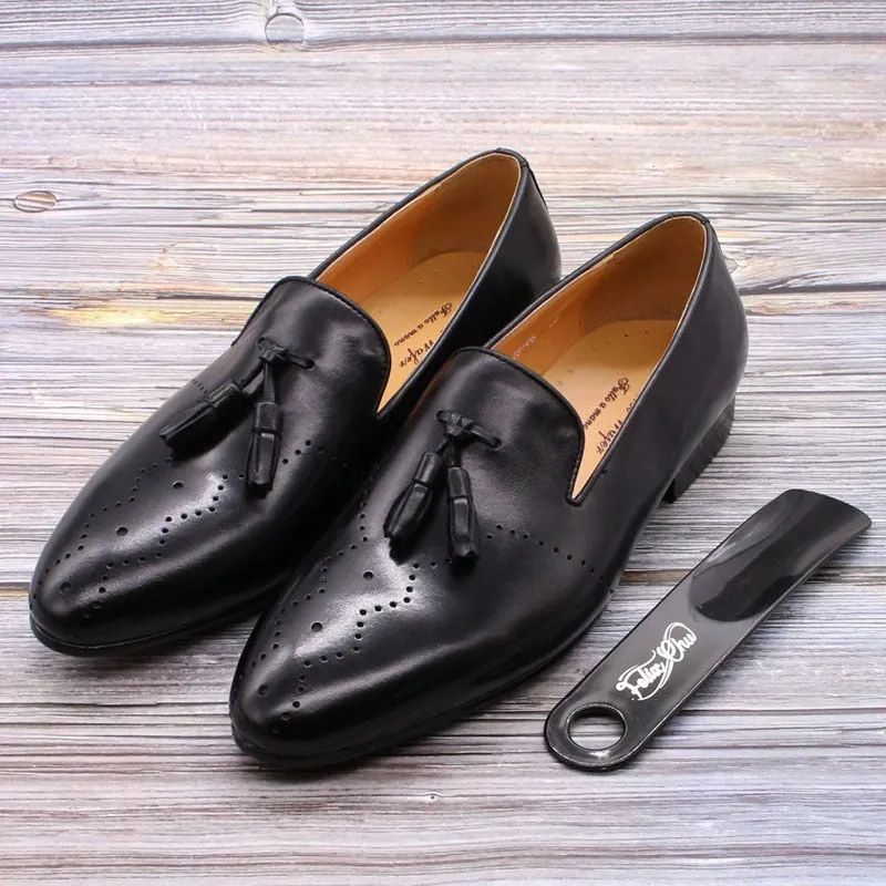 FELIX CHU Men Tassel Loafers Genuine Leather Casual Dress Shoes