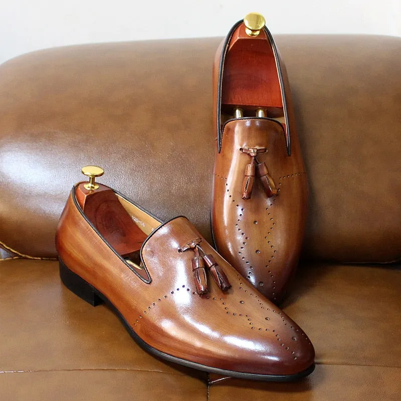FELIX CHU Men Tassel Loafers Genuine Leather Casual Dress Shoes