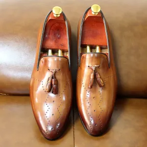 FELIX CHU Men Tassel Loafers Genuine Leather Casual Dress Shoes