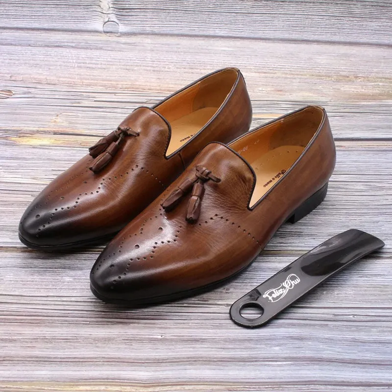 FELIX CHU Men Tassel Loafers Genuine Leather Casual Dress Shoes