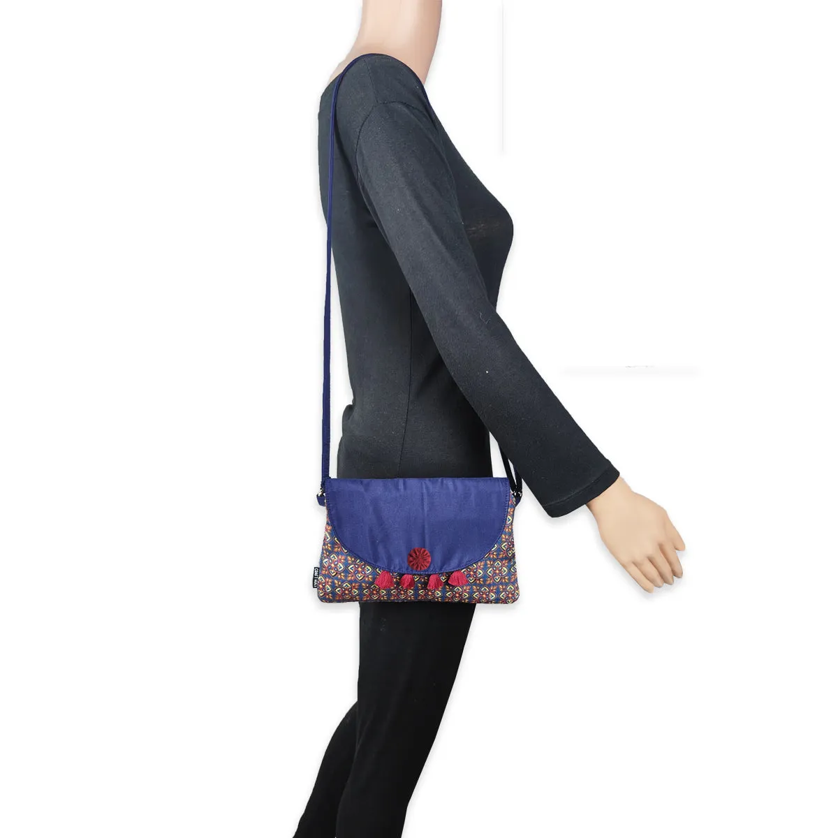 Flap Tassel Sling Bag- Blue Knot