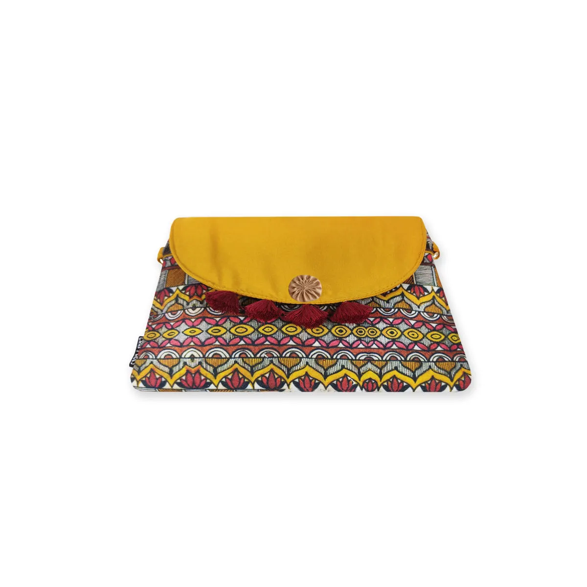 Flap Tassel Sling Bag- Mustard Madhubani