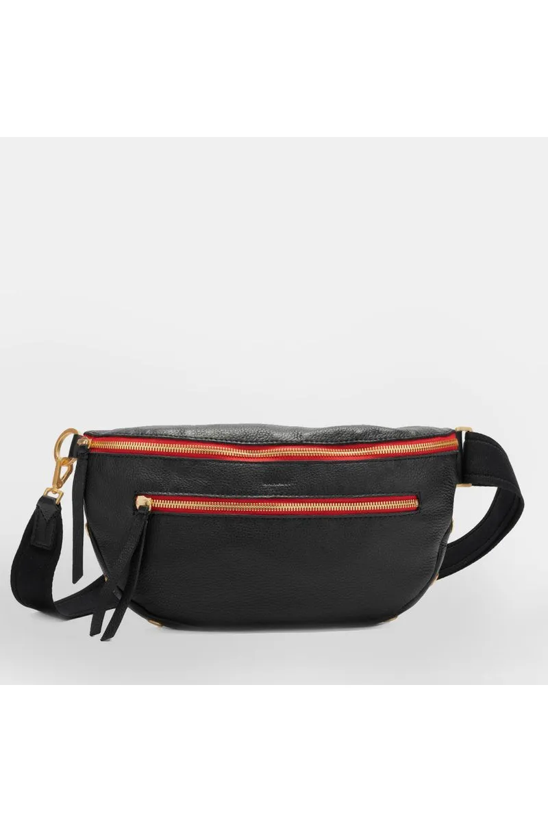 Hammitt Charles Crossbody Large Belt Bag 17882 | Black/Brushed Gold Red Zip