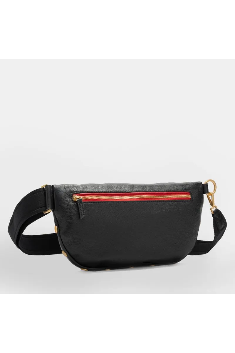 Hammitt Charles Crossbody Large Belt Bag 17882 | Black/Brushed Gold Red Zip