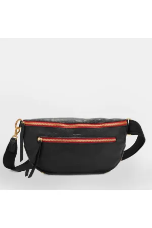 Hammitt Charles Crossbody Large Belt Bag 17882 | Black/Brushed Gold Red Zip