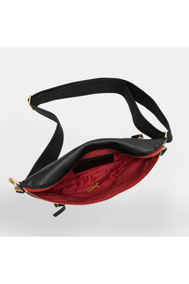 Hammitt Charles Crossbody Large Belt Bag 17882 | Black/Brushed Gold Red Zip