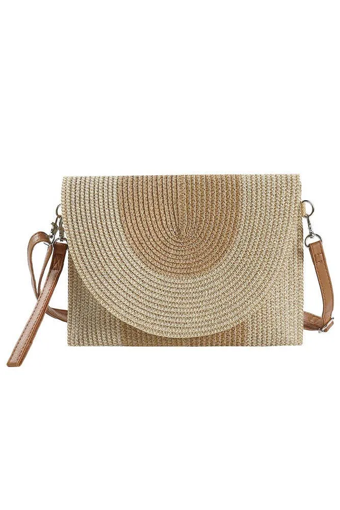 Hana - Two Tone Straw Clutch Crossbody Bag: Beigee