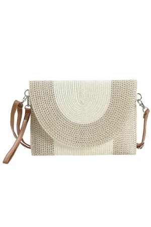 Hana - Two Tone Straw Clutch Crossbody Bag: Beigee