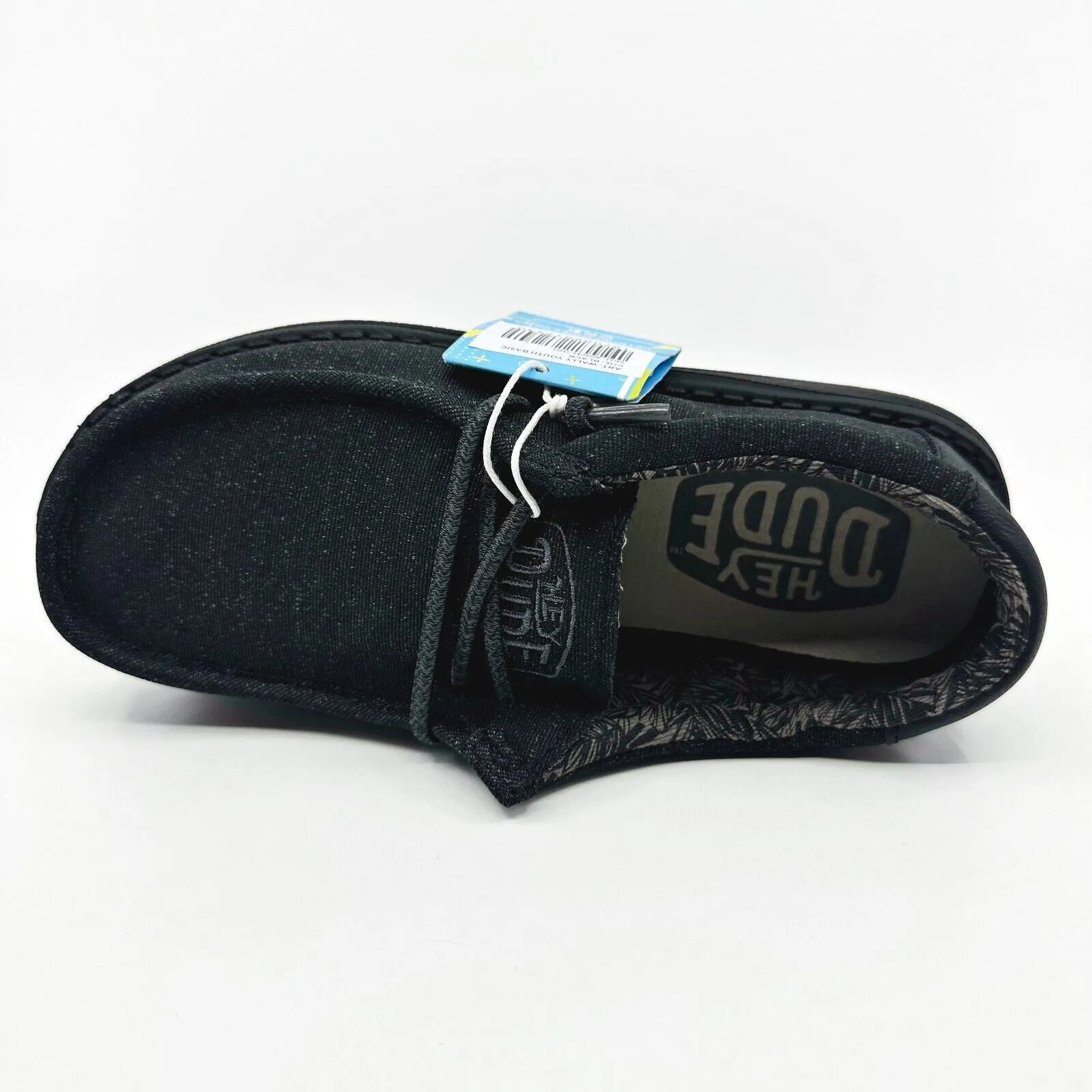 Hey Dude Wally Youth Basic Black Kids Comfort Slip On Shoes