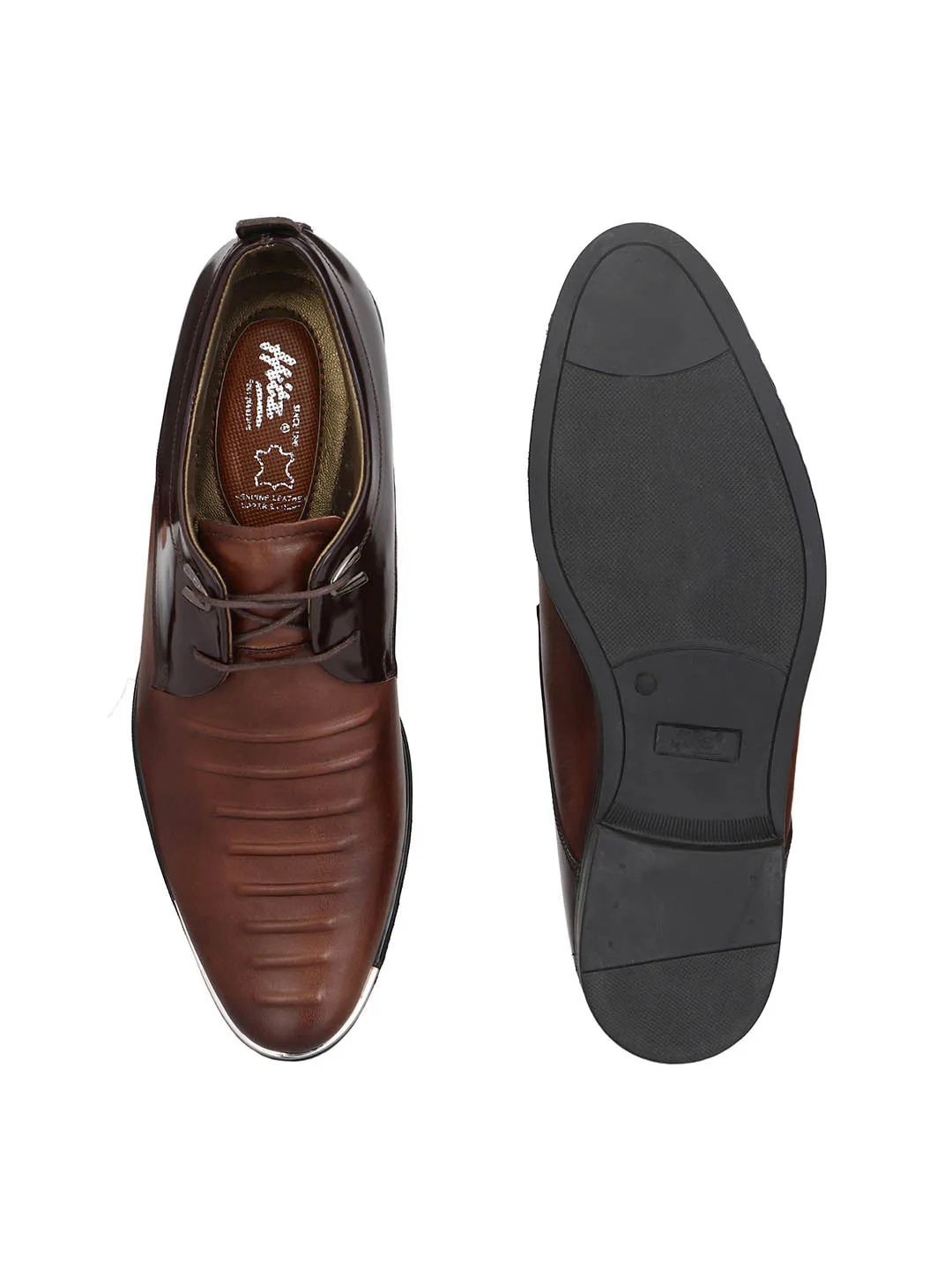 Hitz Men's Brown Leather Lace-up Semi-Formal Shoes