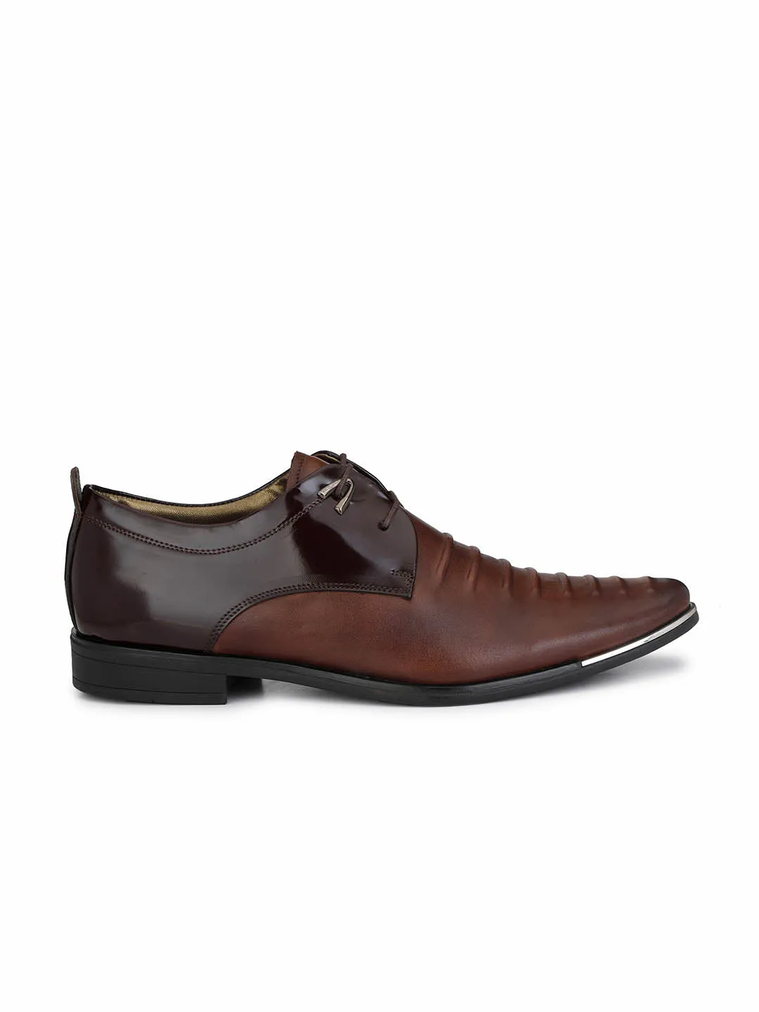Hitz Men's Brown Leather Lace-up Semi-Formal Shoes