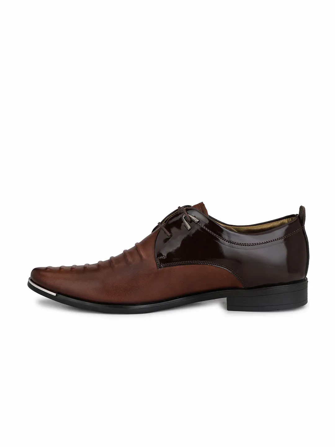 Hitz Men's Brown Leather Lace-up Semi-Formal Shoes