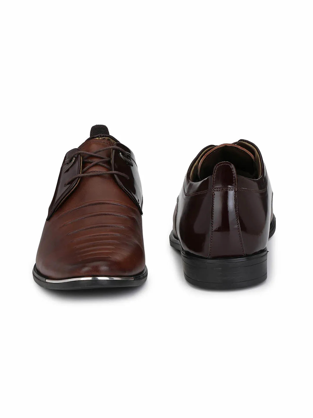 Hitz Men's Brown Leather Lace-up Semi-Formal Shoes