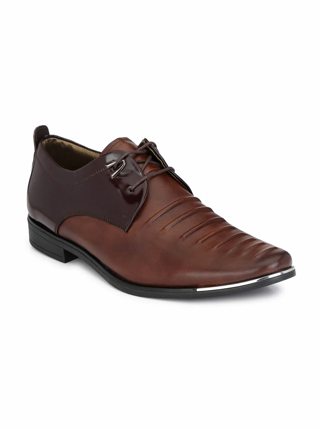 Hitz Men's Brown Leather Lace-up Semi-Formal Shoes