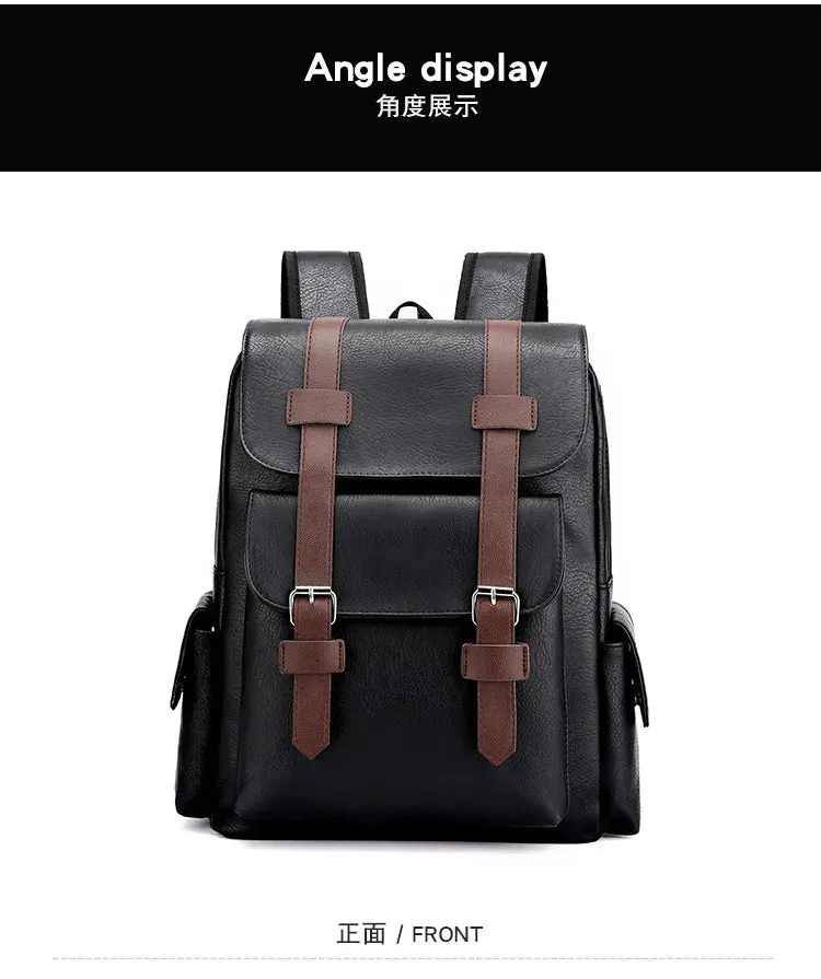 Leather Shoulder Backpack Waterproof Men Retro Large Capacity Casual Business Laptop Bags for Students Schoolbag Travel Fashion