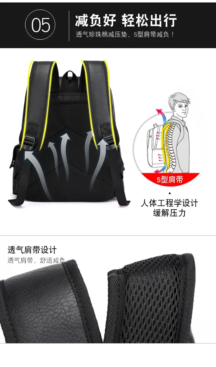 Leather Shoulder Backpack Waterproof Men Retro Large Capacity Casual Business Laptop Bags for Students Schoolbag Travel Fashion