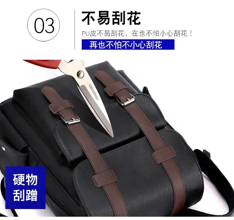 Leather Shoulder Backpack Waterproof Men Retro Large Capacity Casual Business Laptop Bags for Students Schoolbag Travel Fashion