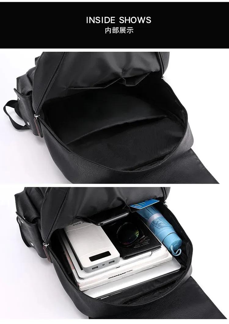 Leather Shoulder Backpack Waterproof Men Retro Large Capacity Casual Business Laptop Bags for Students Schoolbag Travel Fashion