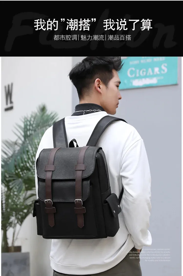 Leather Shoulder Backpack Waterproof Men Retro Large Capacity Casual Business Laptop Bags for Students Schoolbag Travel Fashion