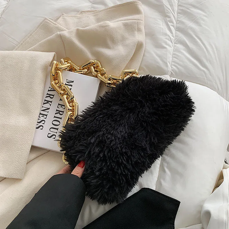 LEFTSIDE Faux Fur Square Armpit Bag 2021 Winter New High-quality Soft Plush Women's Designer Handbag Small Shoulder bag Purses