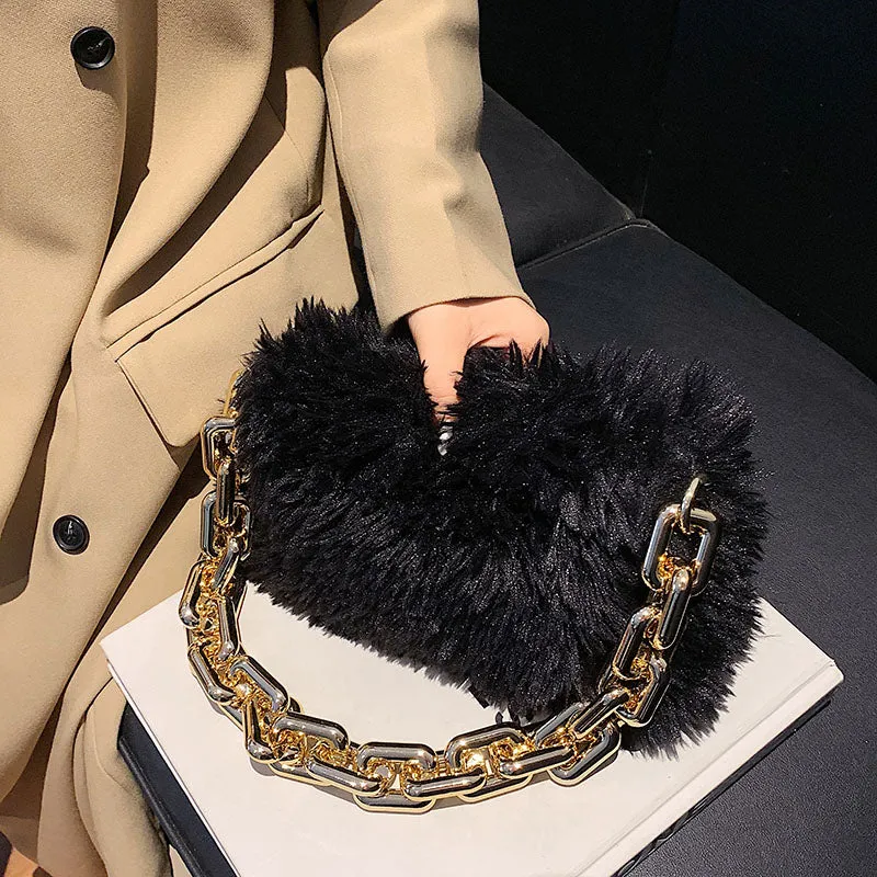 LEFTSIDE Faux Fur Square Armpit Bag 2021 Winter New High-quality Soft Plush Women's Designer Handbag Small Shoulder bag Purses
