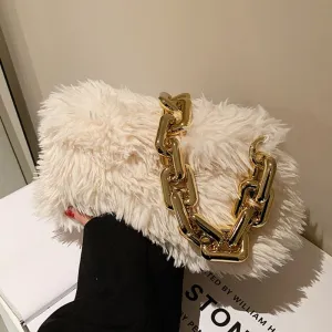 LEFTSIDE Faux Fur Square Armpit Bag 2021 Winter New High-quality Soft Plush Women's Designer Handbag Small Shoulder bag Purses