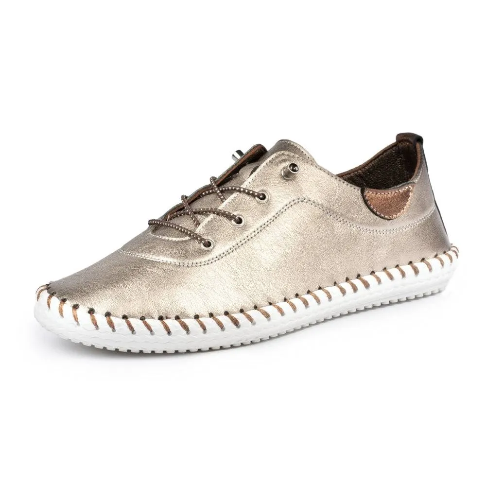 Lunar Shoes St Ives Leather Mock Lace Up Plimsoll