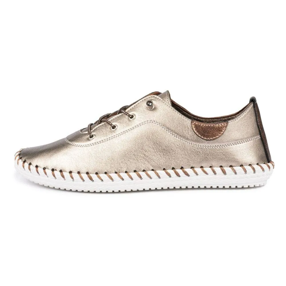 Lunar Shoes St Ives Leather Mock Lace Up Plimsoll