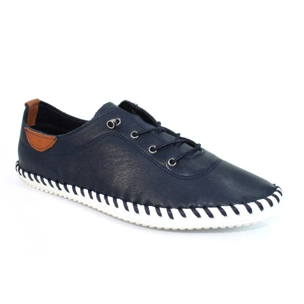 Lunar Shoes St Ives Leather Mock Lace Up Plimsoll