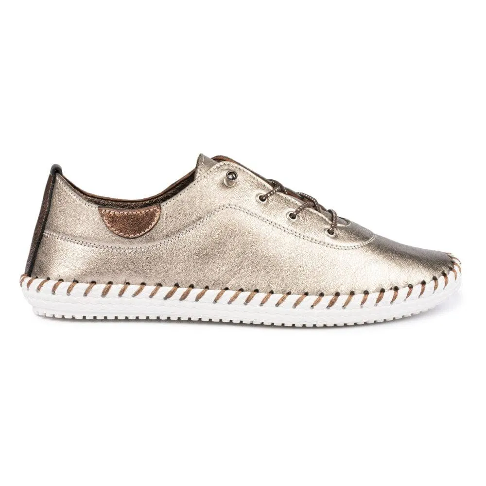Lunar Shoes St Ives Leather Mock Lace Up Plimsoll
