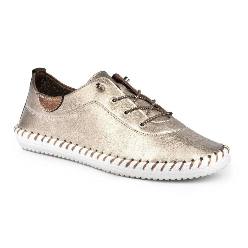 Lunar Shoes St Ives Leather Mock Lace Up Plimsoll