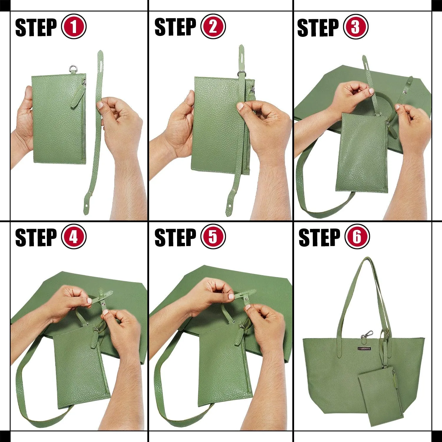 MANDAVA Women's/Ladies Top Handle PU Leather Tote Bag, Handbag with Detachable Cosmetic Pouch (Terrain Green)