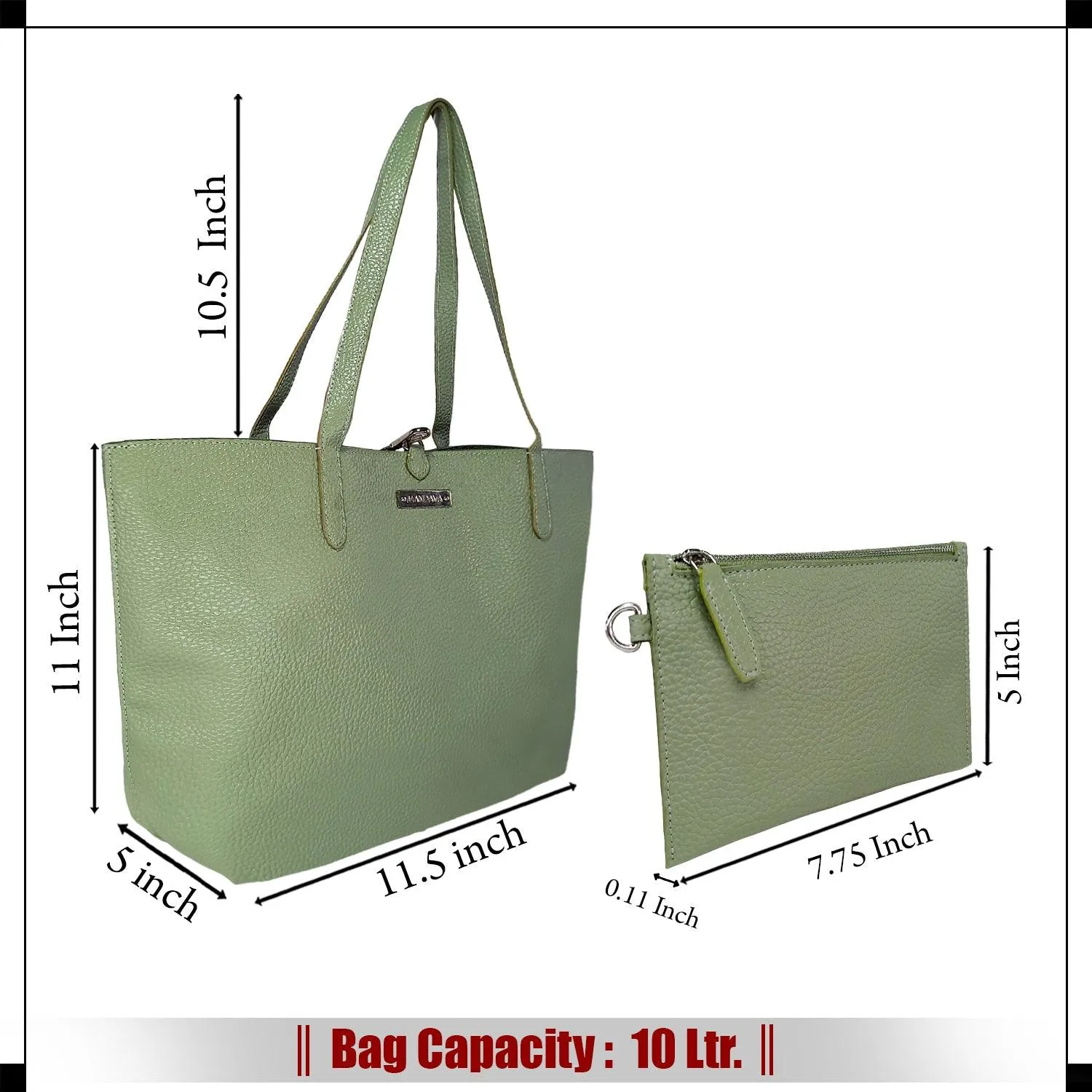 MANDAVA Women's/Ladies Top Handle PU Leather Tote Bag, Handbag with Detachable Cosmetic Pouch (Terrain Green)