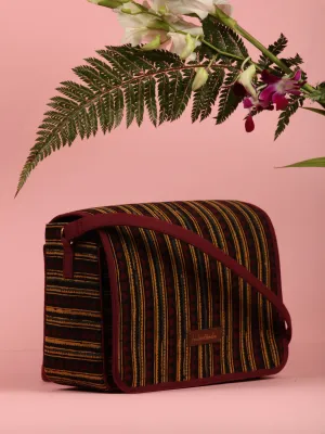 Maroon Mustard Ajrakh Hand Block Printed Sling Bag - B0105