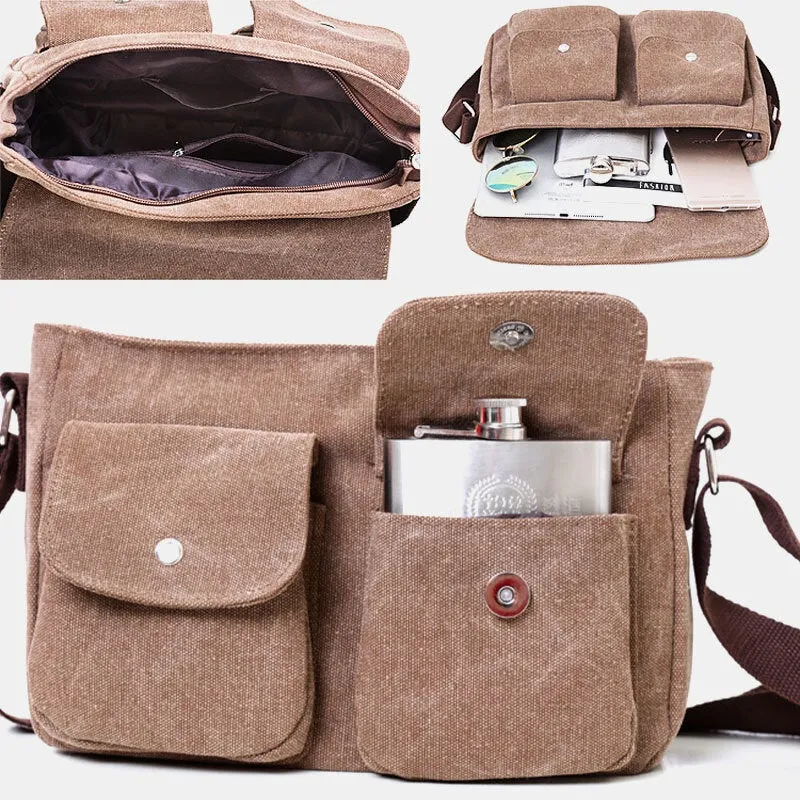 Men Canvas Large Capacity Crossbody Bags Multi-pocket Anti-theft Horizontal Shoulder Bag