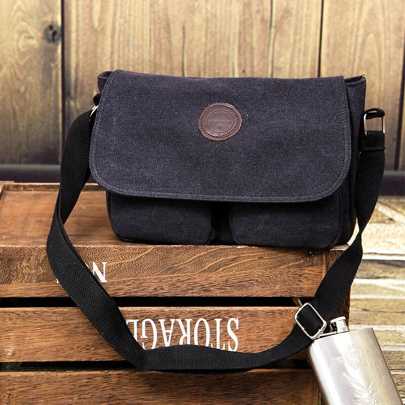 Men Canvas Large Capacity Crossbody Bags Multi-pocket Anti-theft Horizontal Shoulder Bag