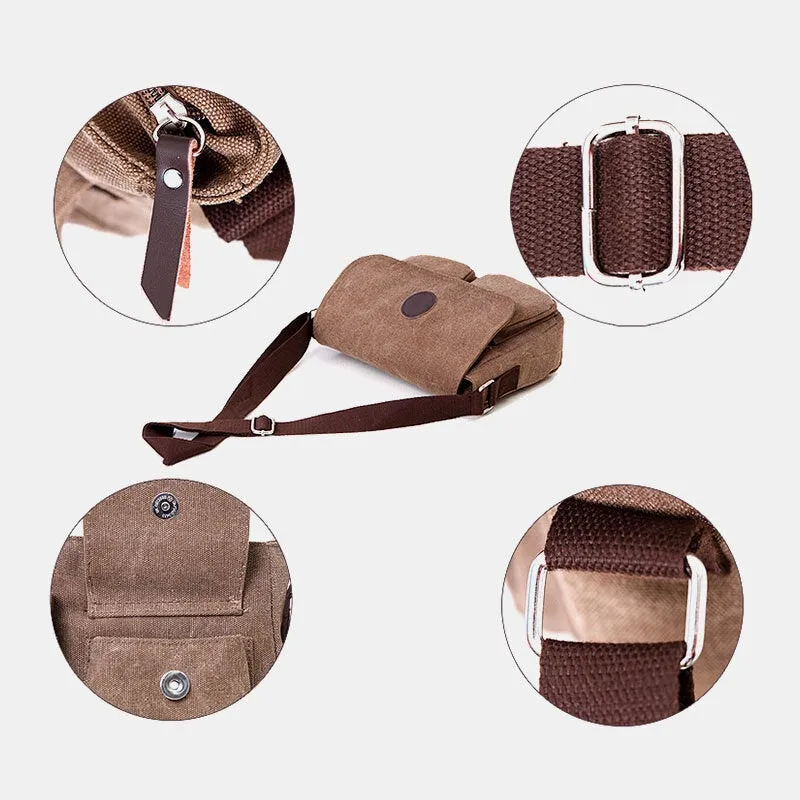Men Canvas Large Capacity Crossbody Bags Multi-pocket Anti-theft Horizontal Shoulder Bag