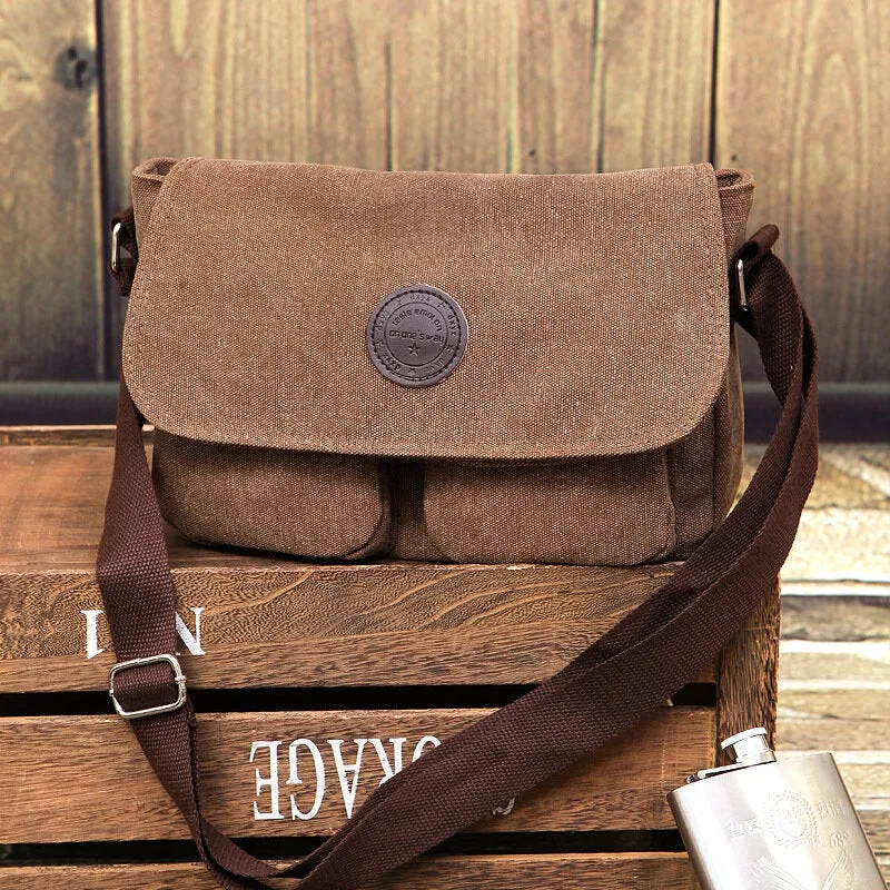 Men Canvas Large Capacity Crossbody Bags Multi-pocket Anti-theft Horizontal Shoulder Bag