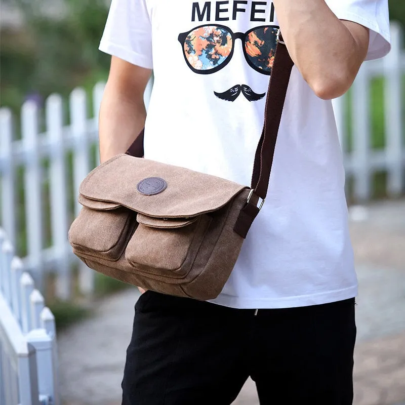 Men Canvas Large Capacity Crossbody Bags Multi-pocket Anti-theft Horizontal Shoulder Bag