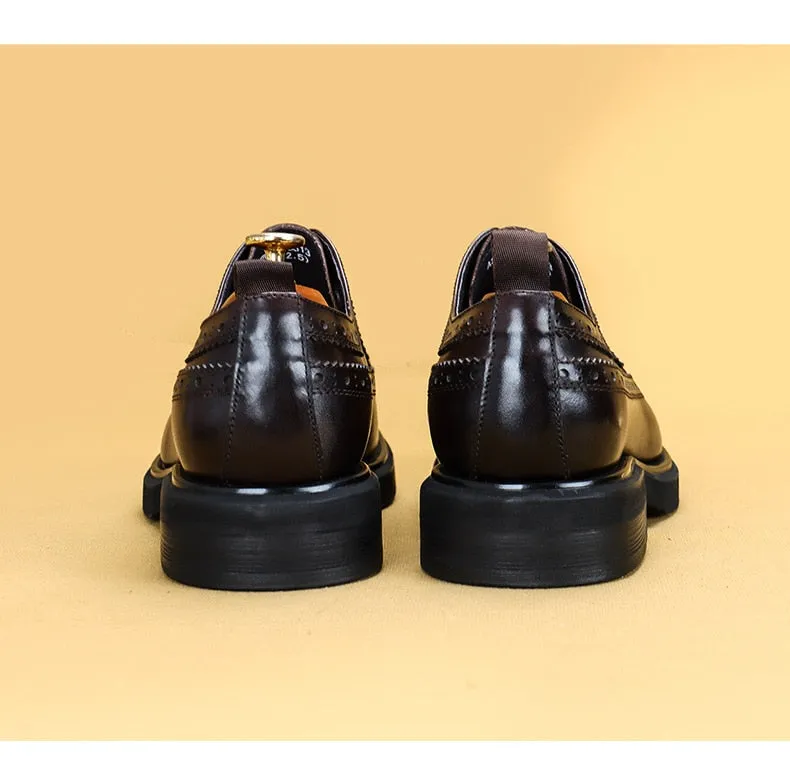 Men Casual Leather Shoes Fashion Classic Brogues Luxury Genuine Leather Handmade Thick Heels Black Male Wedding Formal Shoes