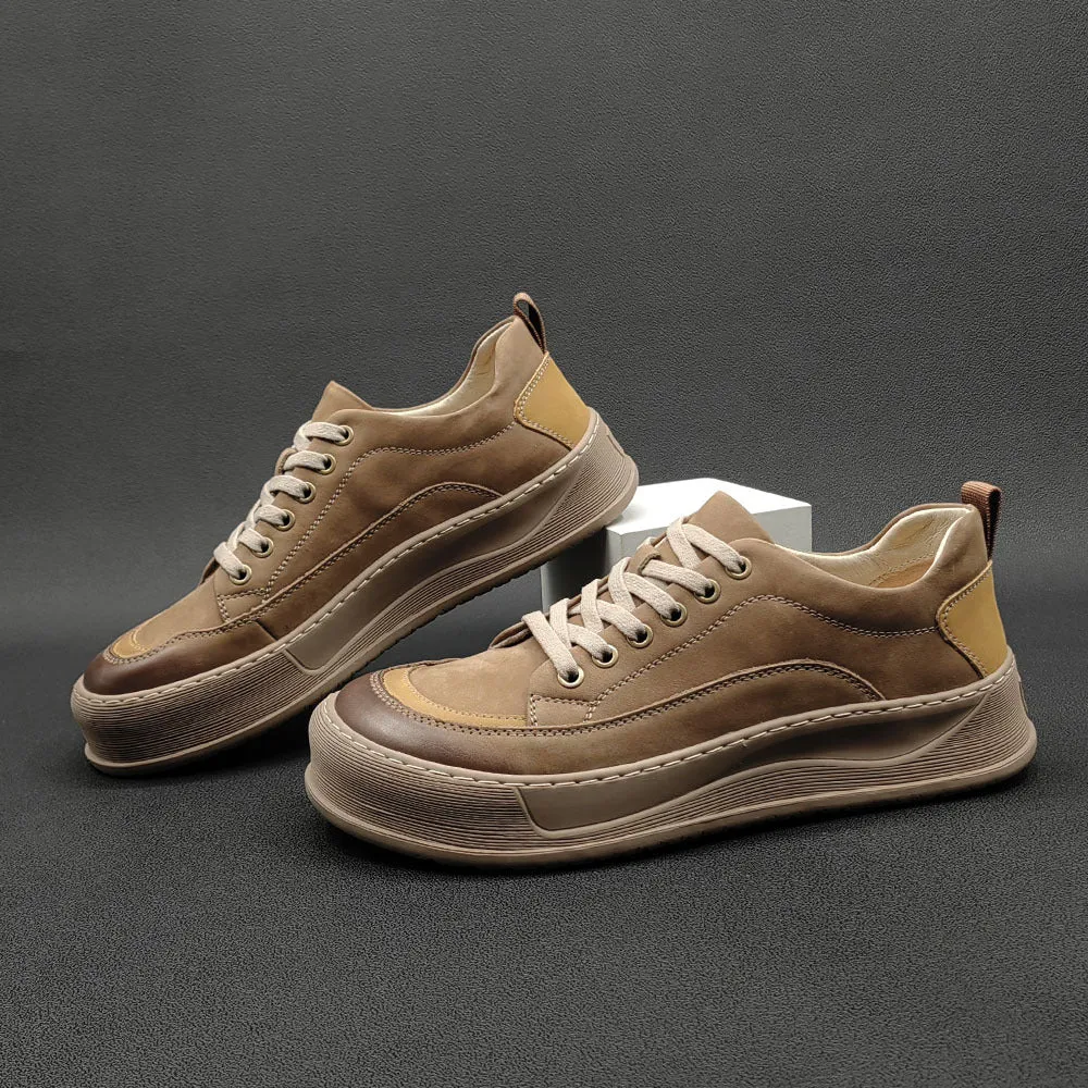 Men Cowhide Casual Lace-Up Sneaker Shoes