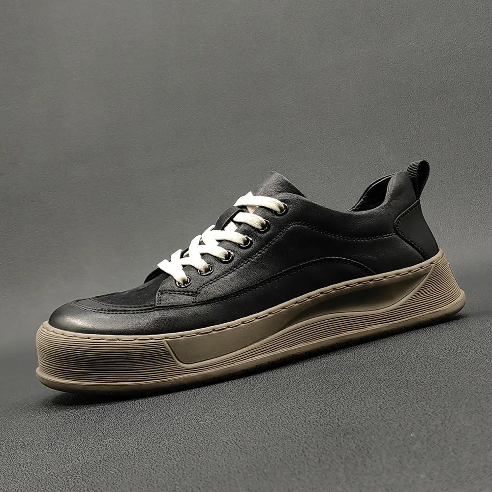 Men Cowhide Casual Lace-Up Sneaker Shoes