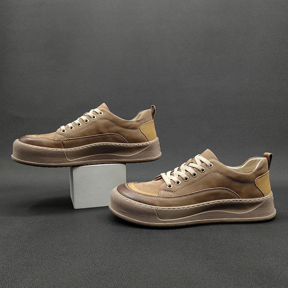 Men Cowhide Casual Lace-Up Sneaker Shoes