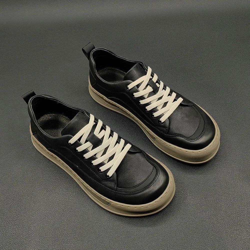 Men Cowhide Casual Lace-Up Sneaker Shoes