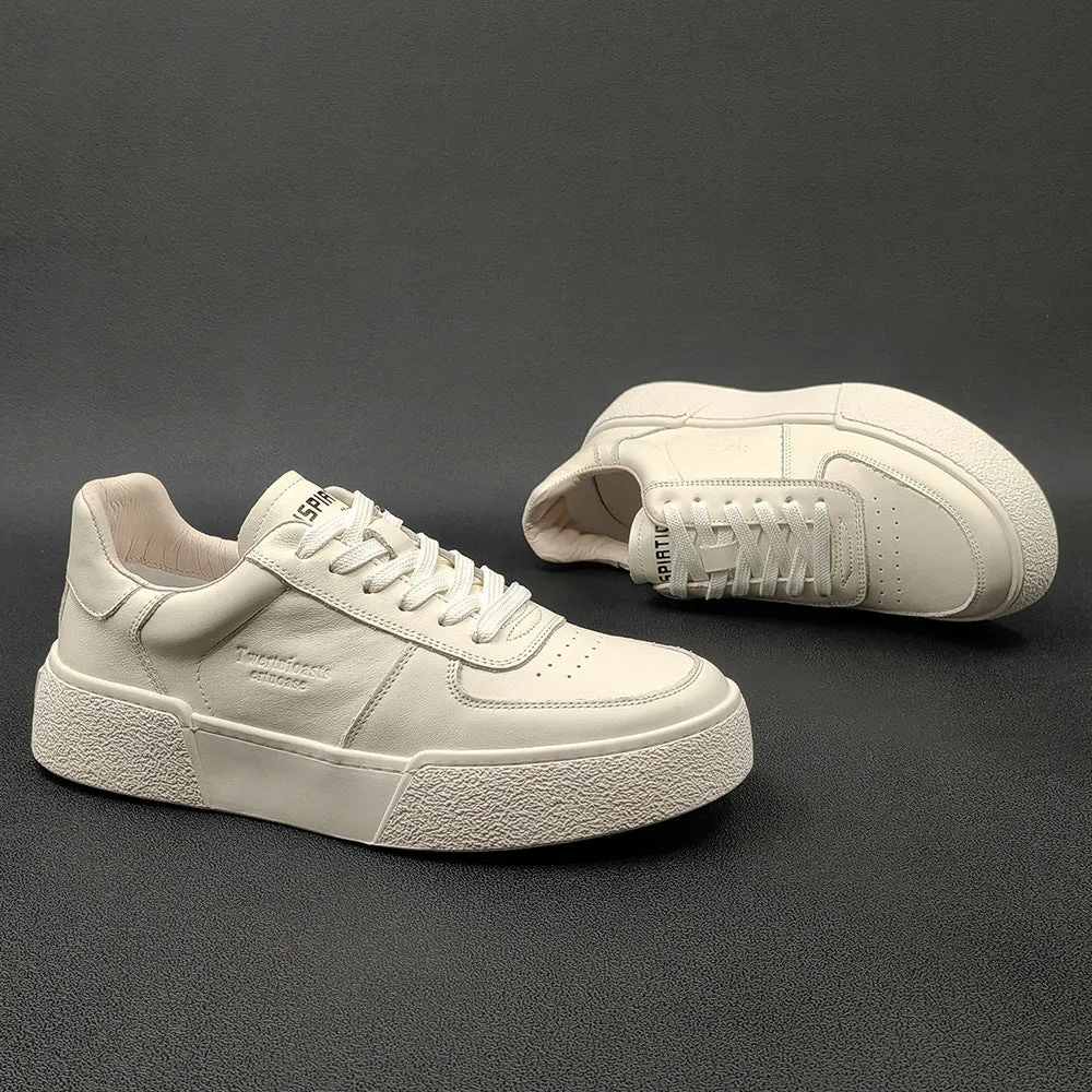 Men Fashion Minimalist Solid Leather Flat Casual Shoes